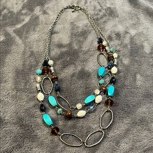 Charming Charlie Turquoise, Brown & Cream Layered Bead Necklace